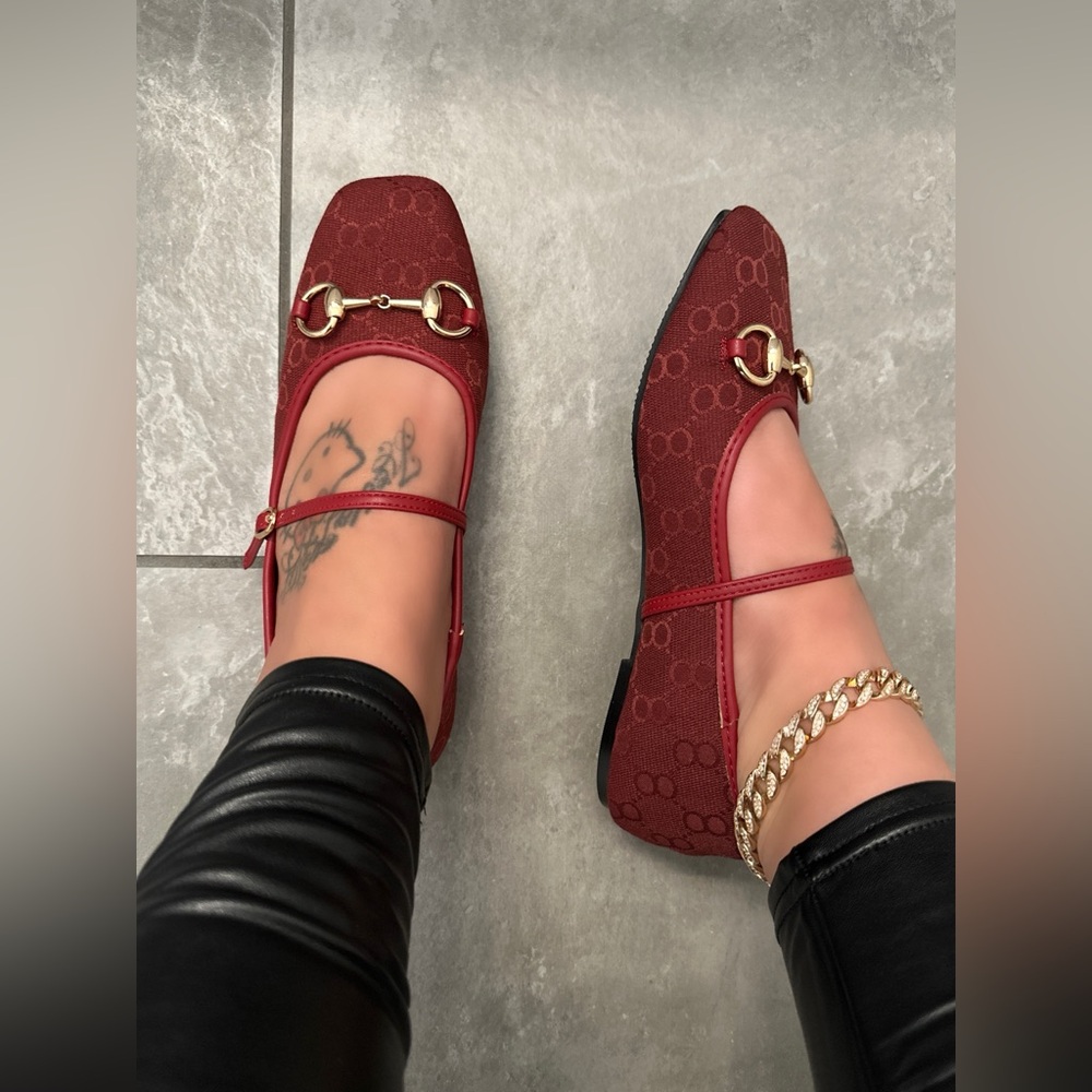 🆕 Women's Burgundy Monogram Ballerina Flats